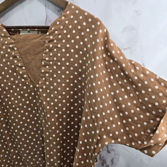 Lands Down Under Shirt Womens Large Brown Linen Spot Artsy To Wear Lagenlook - Picture 10 of 11